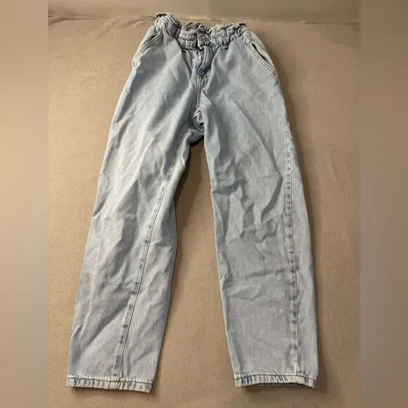 Zara Size 4 Baggy Paperbag Light Wash Jeans Denim Essential Grunge Casual Street - Picture 2 of 16